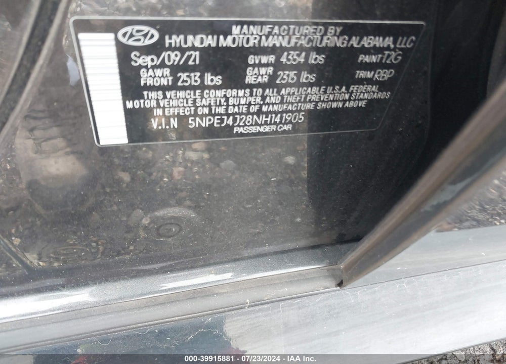 2022 HYUNDAI SONATA SEL PLUS VIN: 5NPEJ4J28NH141905