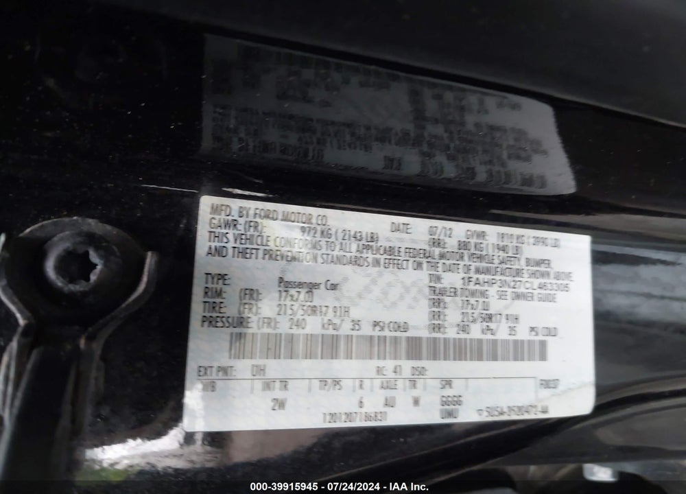 2012 FORD FOCUS TITANIUM VIN: 1FAHP3N27CL463305