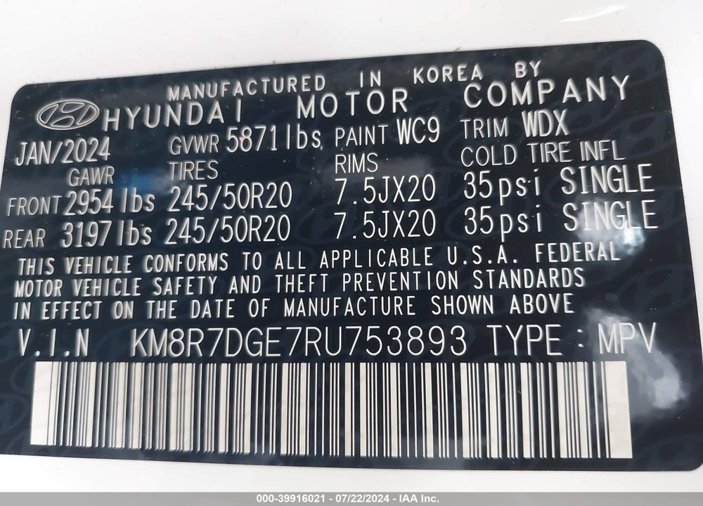2024 HYUNDAI PALISADE CALLIGRAPHY VIN: KM8R7DGE7RU753893