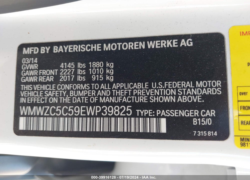 2014 MINI COUNTRYMAN COOPER S VIN: WMWZC5C59EWP39825