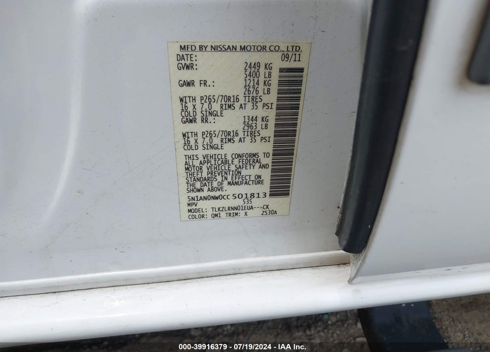 2012 NISSAN XTERRA S VIN: 5N1AN0NW0CC501813