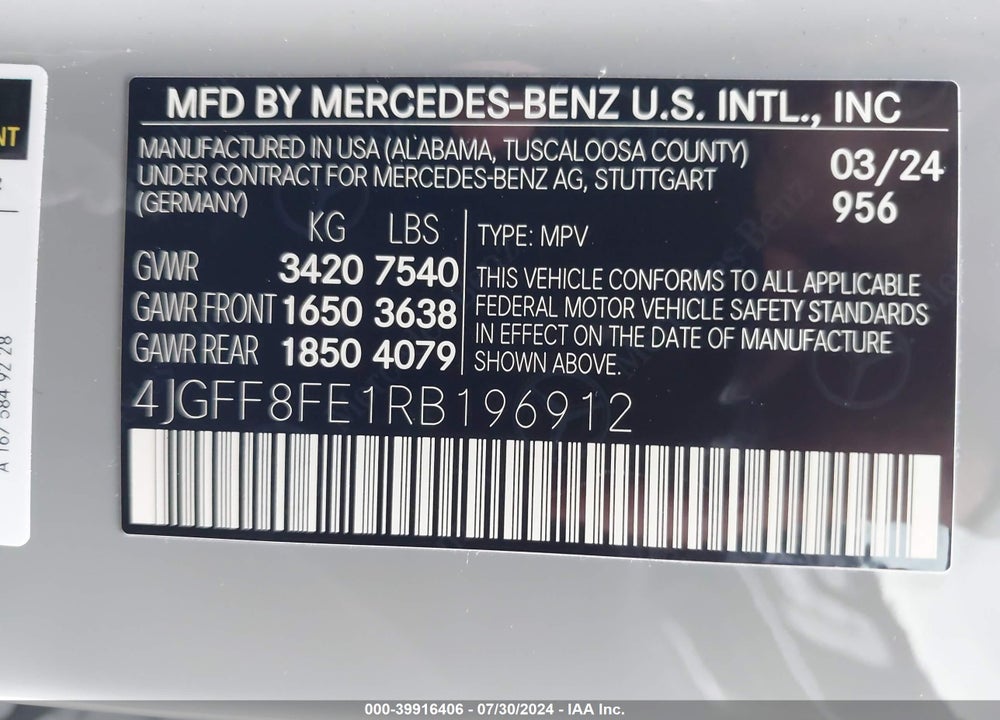2024 MERCEDES-BENZ GLS 580 4MATIC VIN: 4JGFF8FE1RB196912