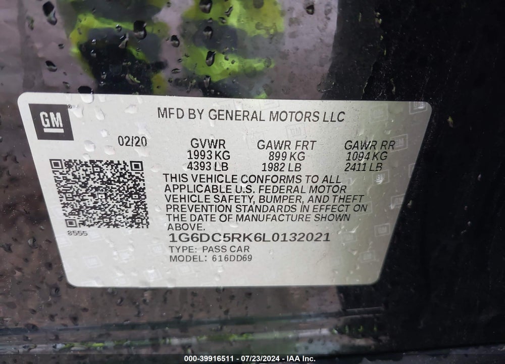 2020 CADILLAC CT4 SPORT VIN: 1G6DC5RK6L0132021