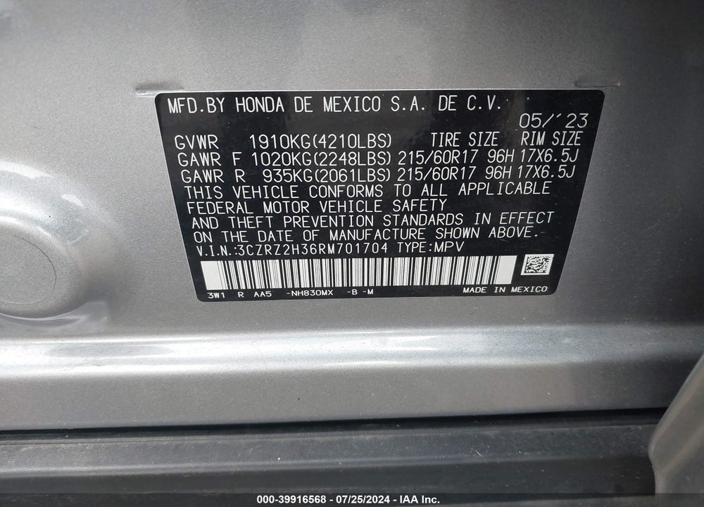 2024 HONDA HR-V AWD LX VIN: 3CZRZ2H36RM701704