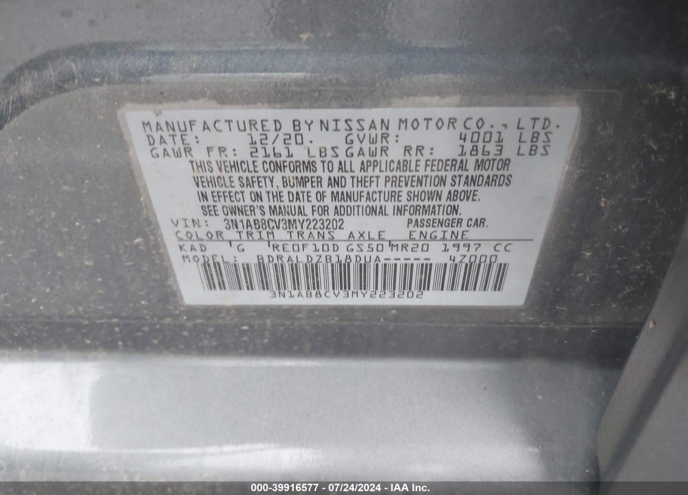2021 NISSAN SENTRA VIN: 3N1AB8CV3MY223202