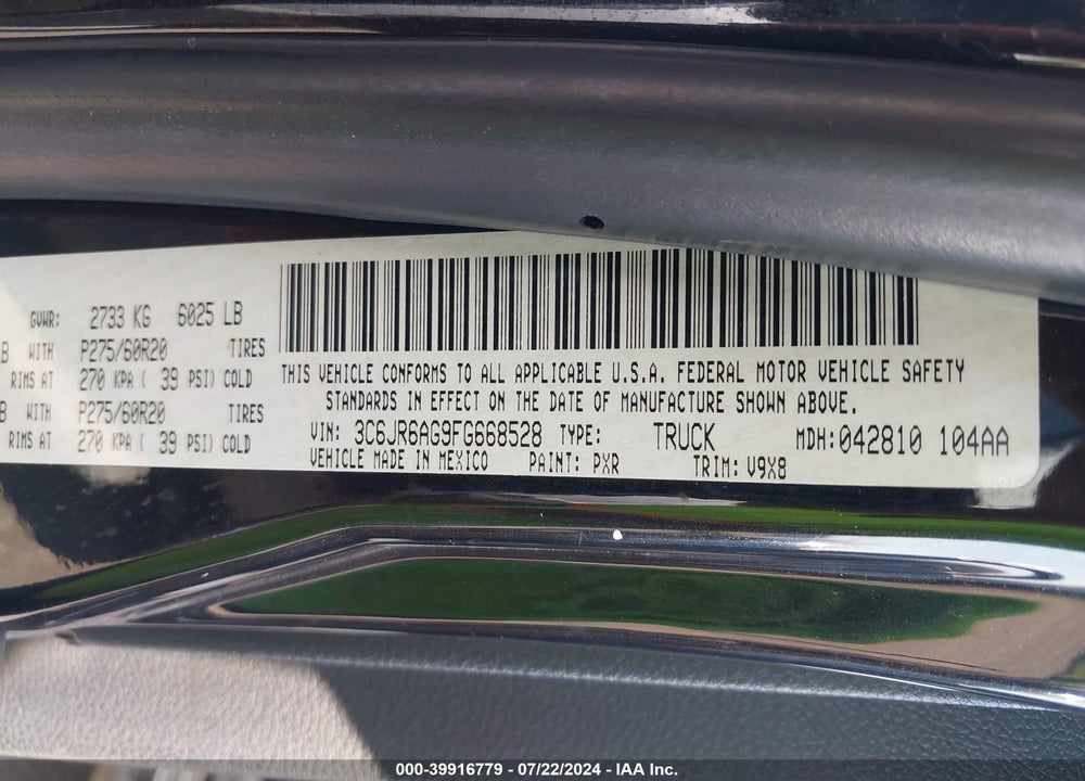 2015 RAM 1500 EXPRESS VIN: 3C6JR6AG9FG668528