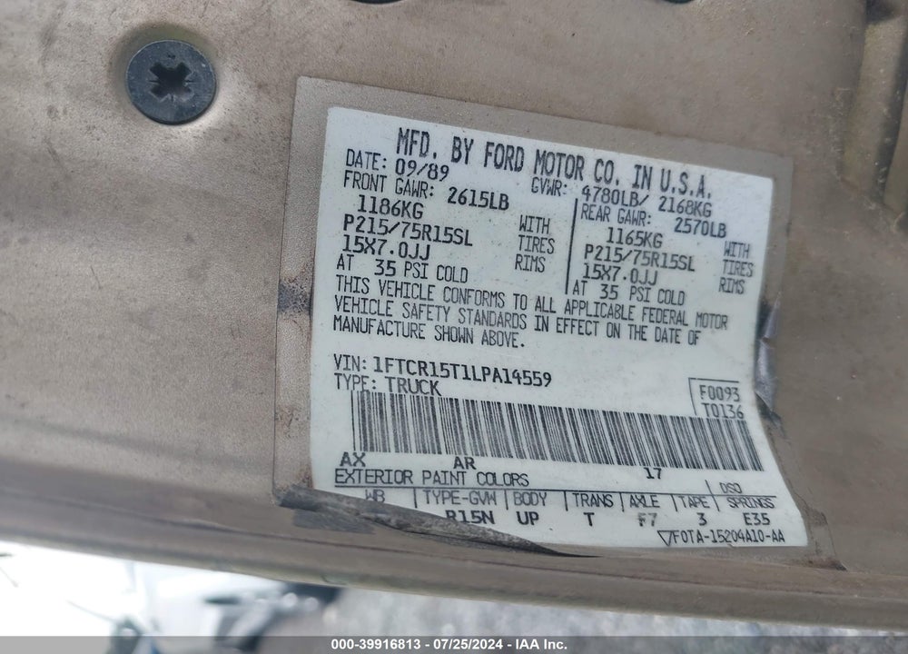 1990 FORD RANGER SUPER CAB VIN: 1FTCR15T1LPA14559