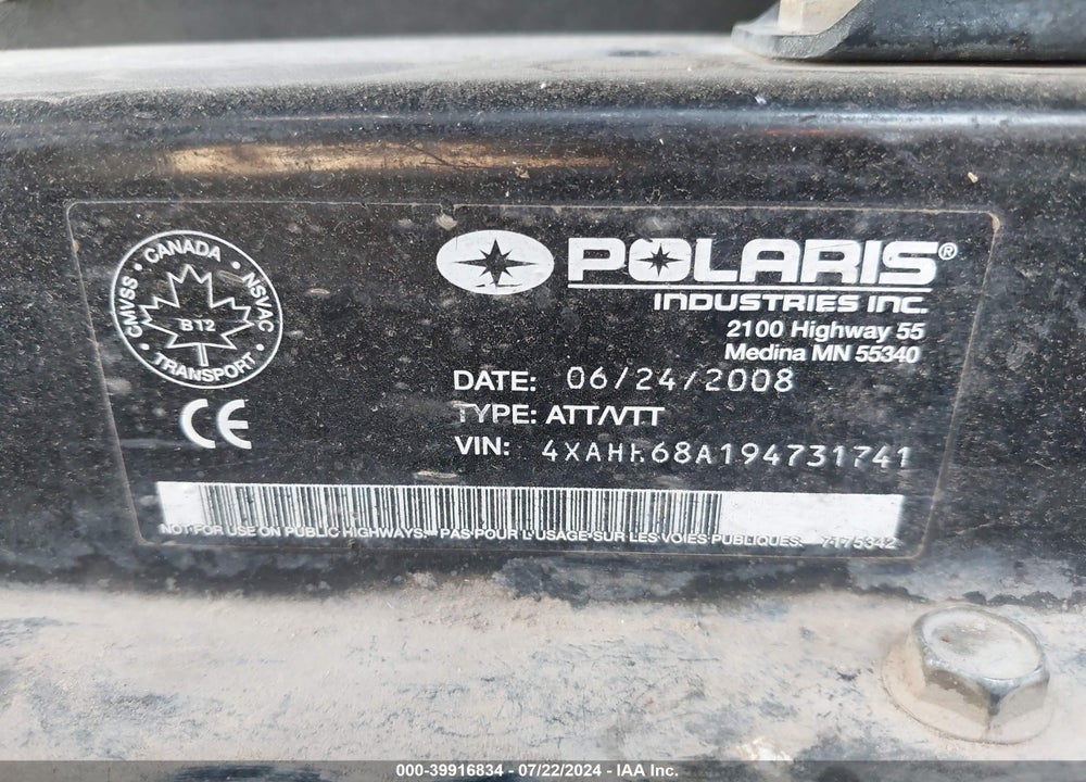 2009 POLARIS RANGER XP-700 EFI VIN: 4XAHH68A194731741