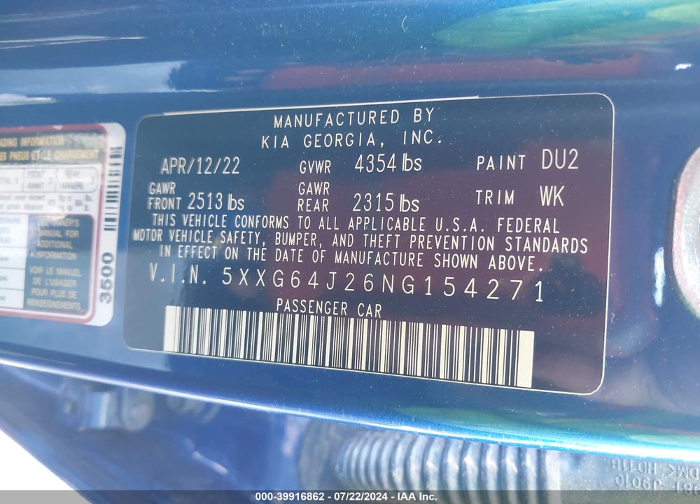 2022 KIA K5 GT LINE VIN: 5XXG64J26NG154271