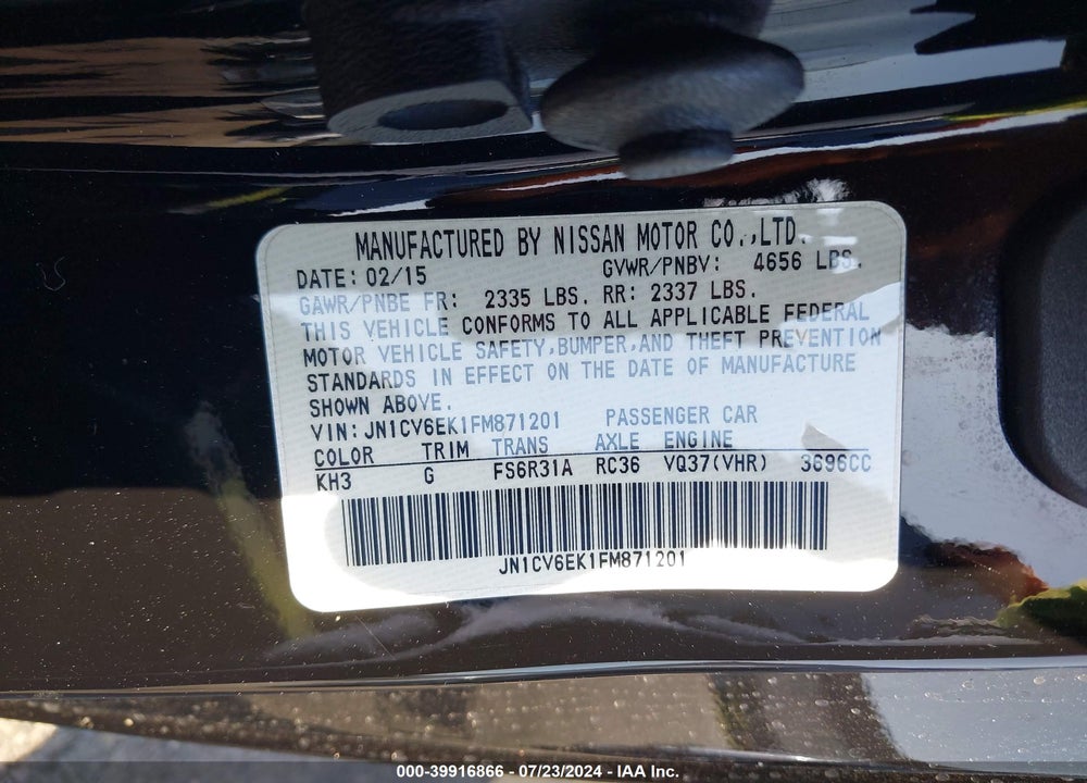 2015 INFINITI Q60 S VIN: JN1CV6EK1FM871201