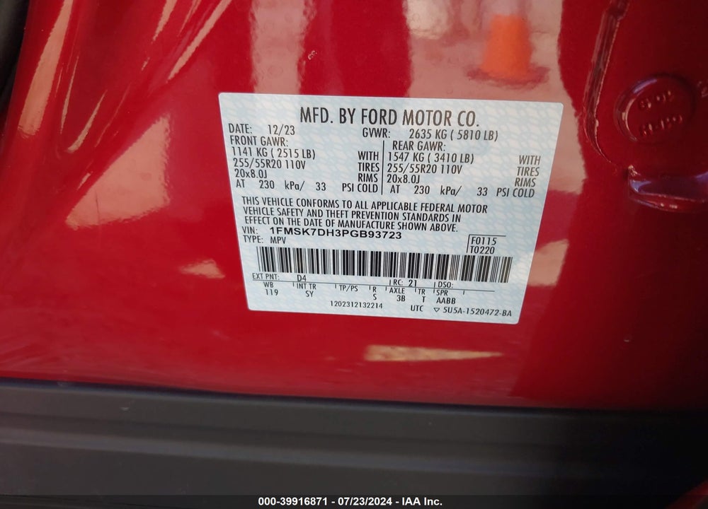 2023 FORD EXPLORER XLT VIN: 1FMSK7DH3PGB93723