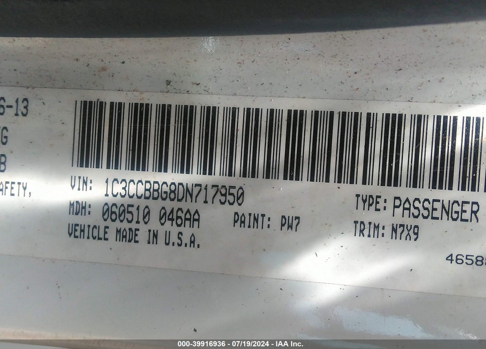 2013 CHRYSLER 200 TOURING VIN: 1C3CCBBG8DN717950