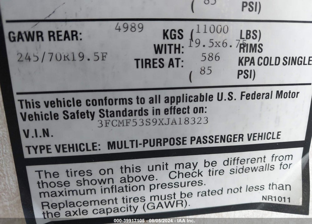 1999 FORD F550 SUPER DUTY STRIPPED CHASS VIN: 3FCMF53S9XJA18323