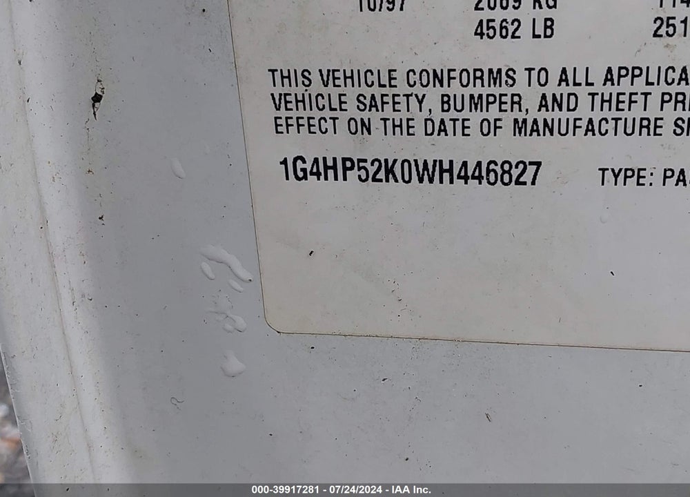 1998 BUICK LESABRE CUSTOM VIN: 1G4HP52K0WH446827