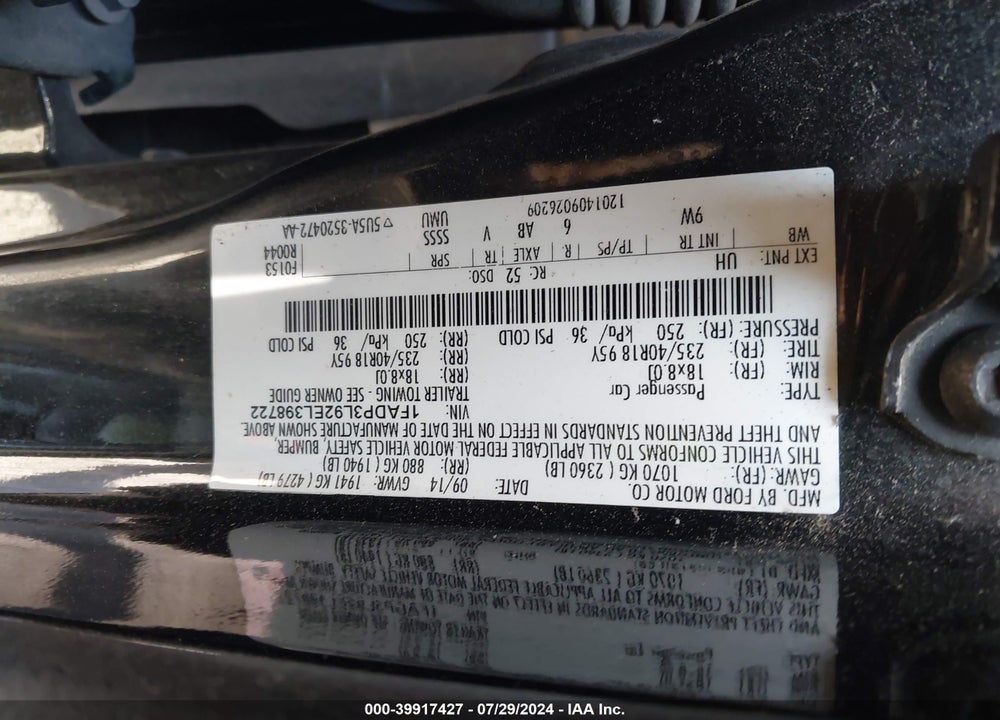 2014 FORD FOCUS ST VIN: 1FADP3L92EL398722