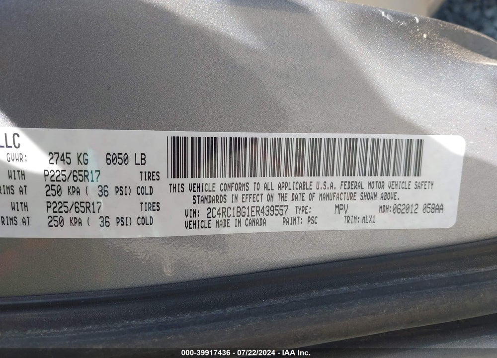 2014 CHRYSLER TOWN & COUNTRY VIN: 2C4RC1BG1ER439557