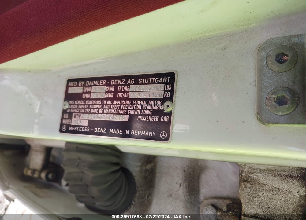 1988 MERCEDES-BENZ 300 SEL VIN: WDBCA25D0JA366732