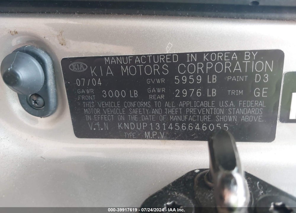 2005 KIA SEDONA EX/LX VIN: KNDUP131456646055