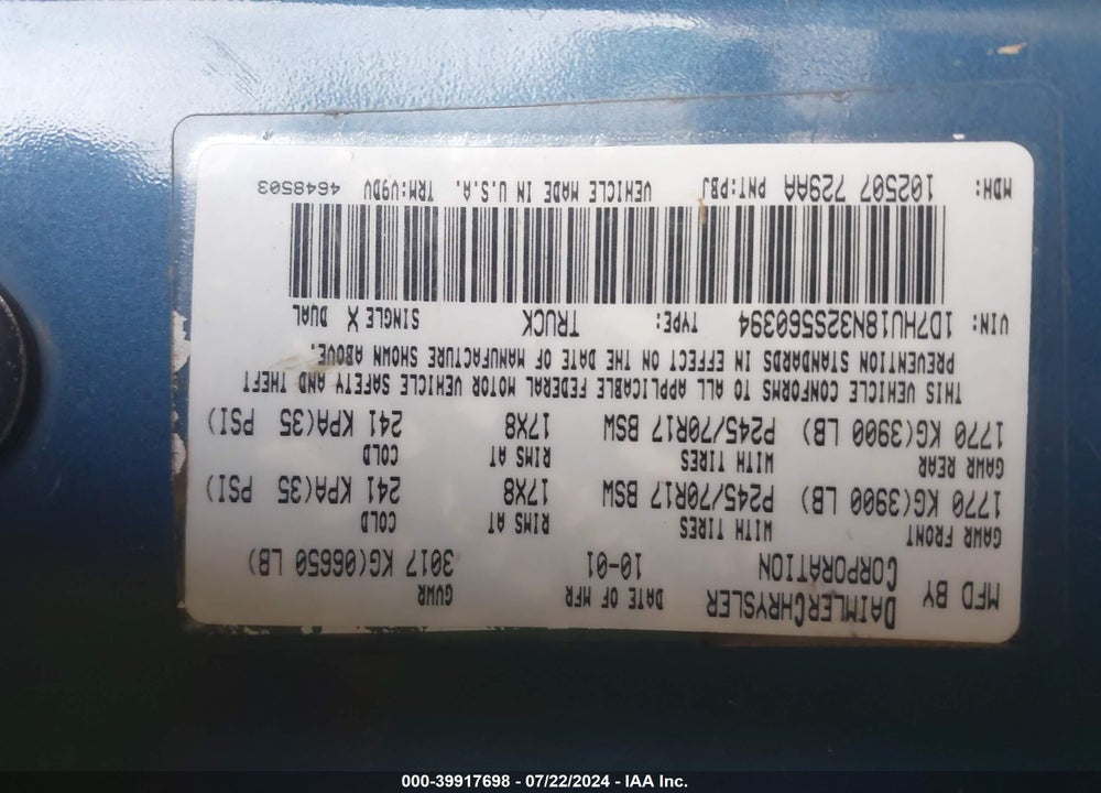 2002 DODGE RAM 1500 ST VIN: 1D7HU18N32S560394