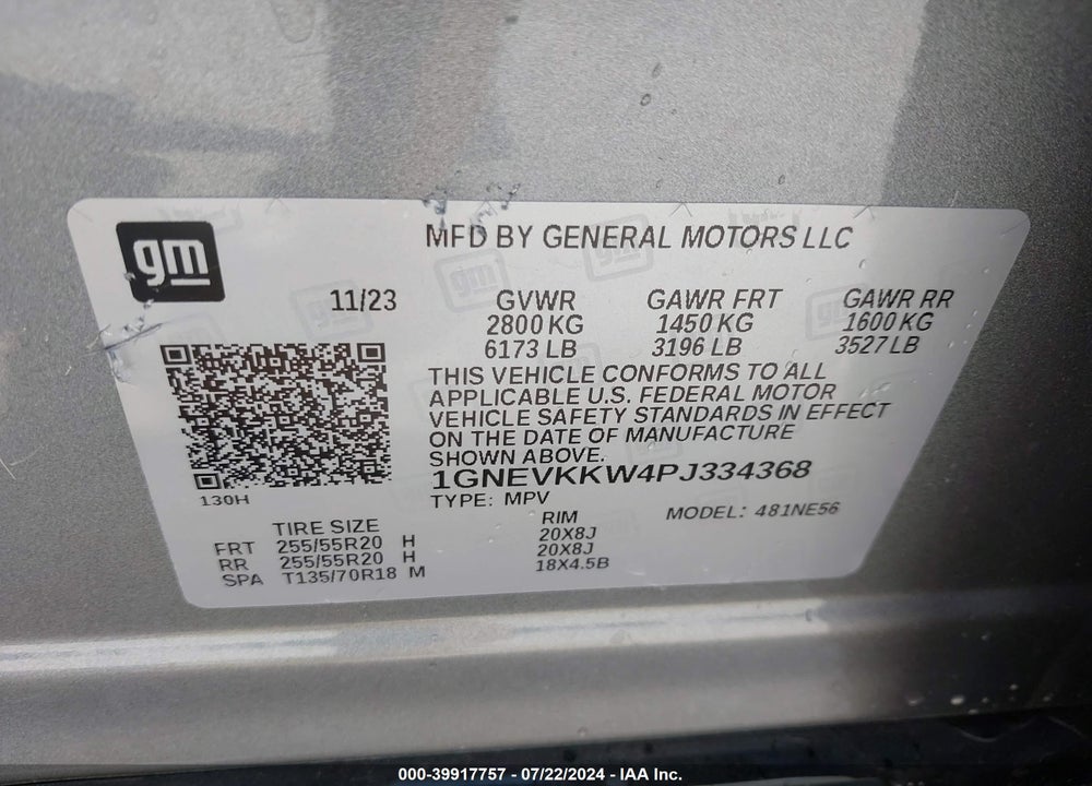 2023 CHEVROLET TRAVERSE AWD PREMIER VIN: 1GNEVKKW4PJ334368