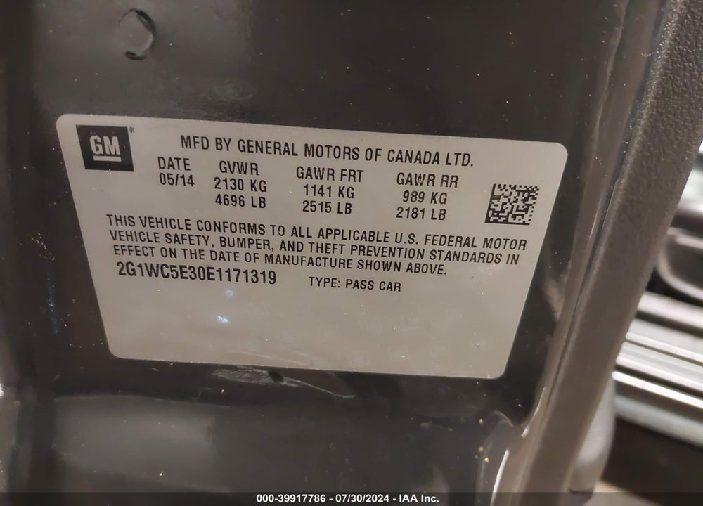 2014 CHEVROLET IMPALA LIMITED LTZ VIN: 2G1WC5E30E1171319