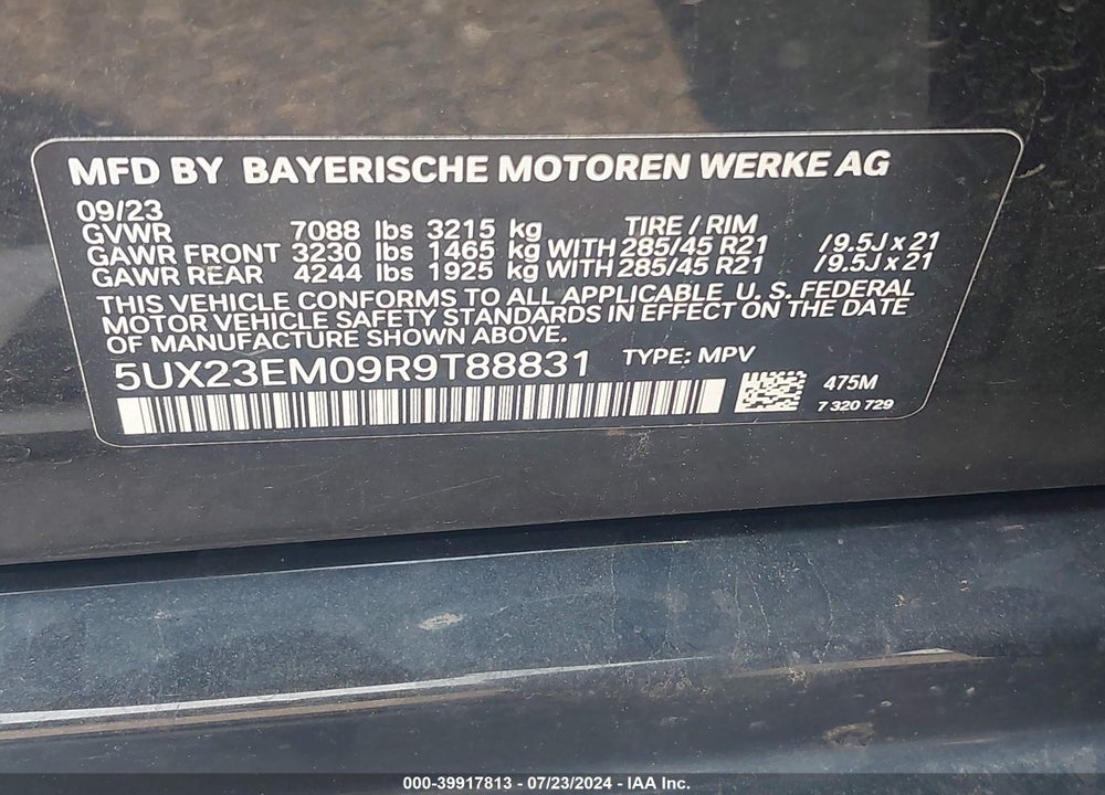 2024 BMW X7 XDRIVE40I VIN: 5UX23EM09R9T88831