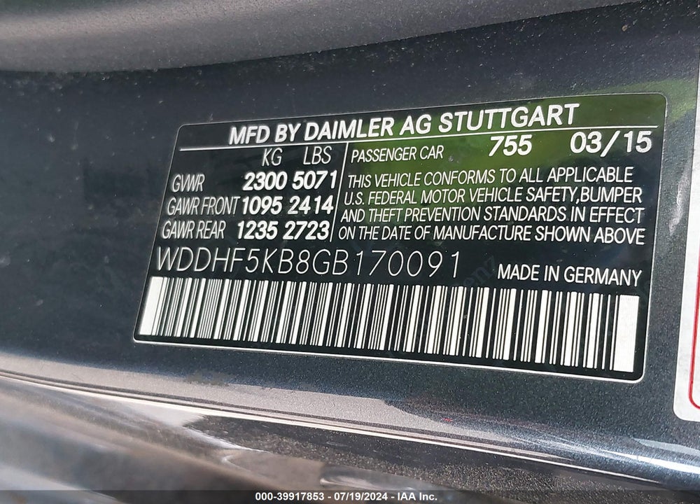 2016 MERCEDES-BENZ E 350 VIN: WDDHF5KB8GB170091