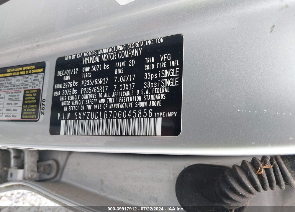 2013 HYUNDAI SANTA FE SPORT VIN: 5XYZUDLB7DG045856