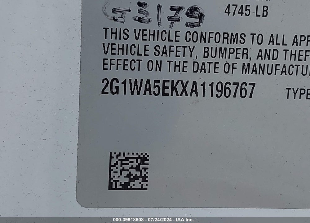 2010 CHEVROLET IMPALA LS VIN: 2G1WA5EKXA1196767