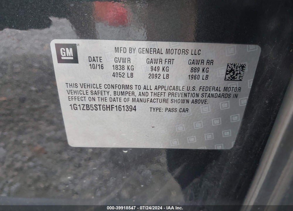 2017 CHEVROLET MALIBU LS VIN: 1G1ZB5ST6HF161394