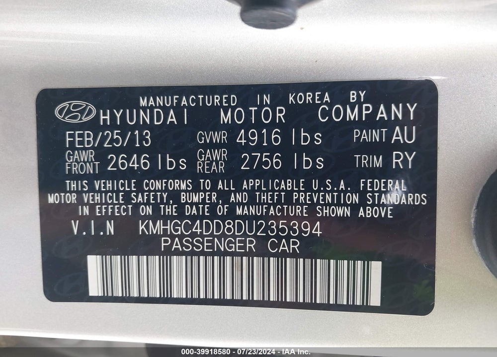 2013 HYUNDAI GENESIS 3.8 VIN: KMHGC4DD8DU235394