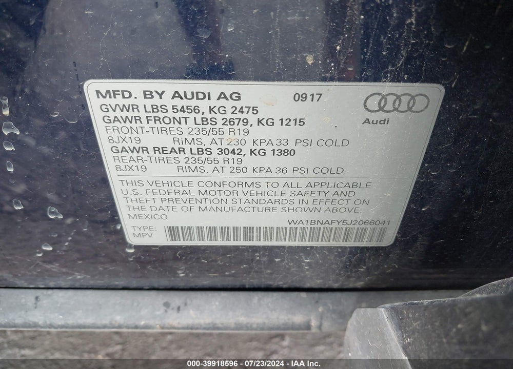 2018 AUDI Q5 2.0T PREMIUM/2.0T TECH PREMIUM VIN: WA1BNAFY5J2066041