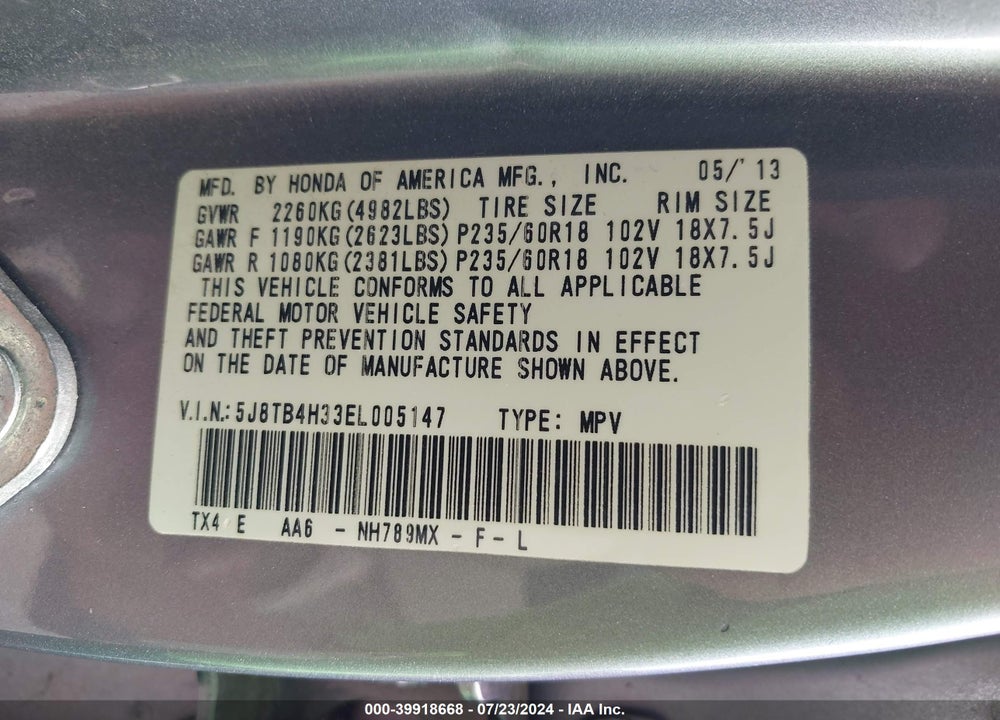 2014 ACURA RDX VIN: 5J8TB4H33EL005147