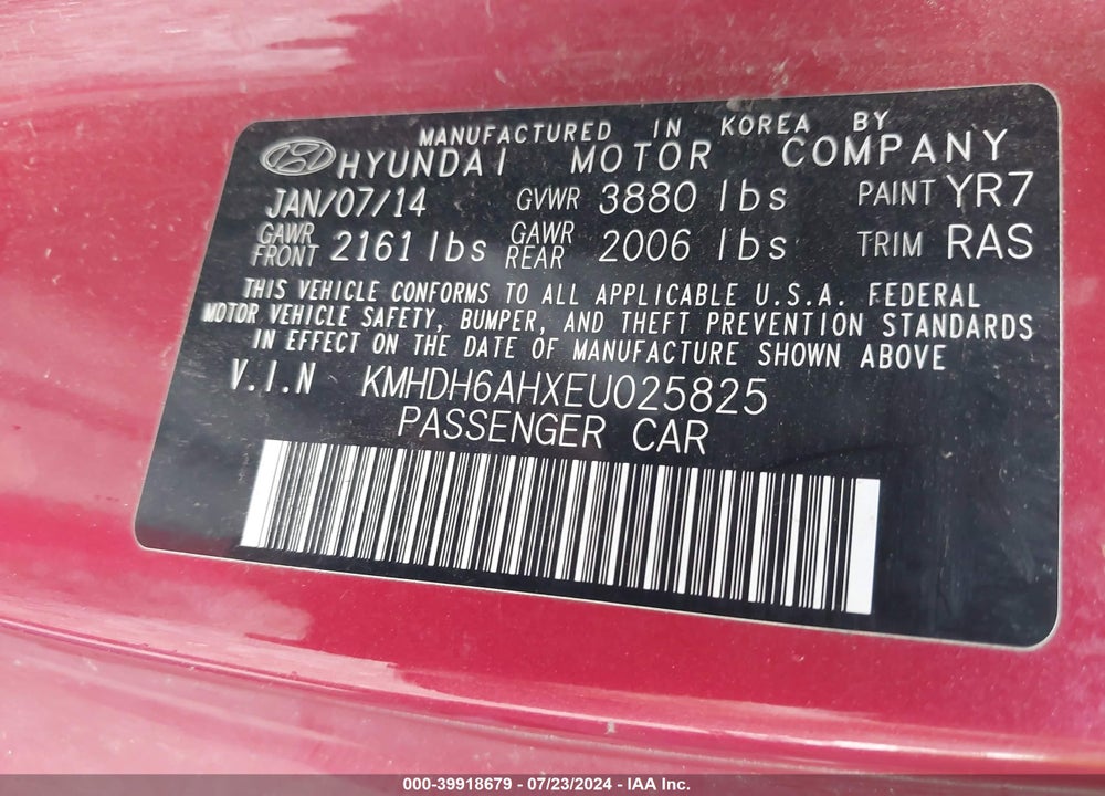 2014 HYUNDAI ELANTRA VIN: KMHDH6AHXEU025825