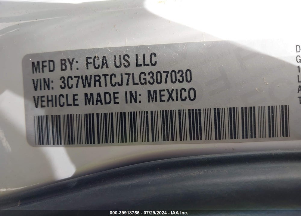2020 RAM 3500 CHASSIS TRADESMAN/SLT/LAIE/LIMITED VIN: 3C7WRTCJ7LG307030