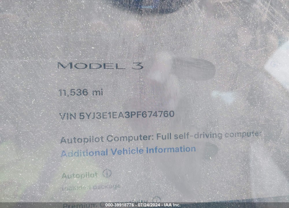 2023 TESLA MODEL 3 REAR-WHEEL DRIVE VIN: 5YJ3E1EA3PF674760