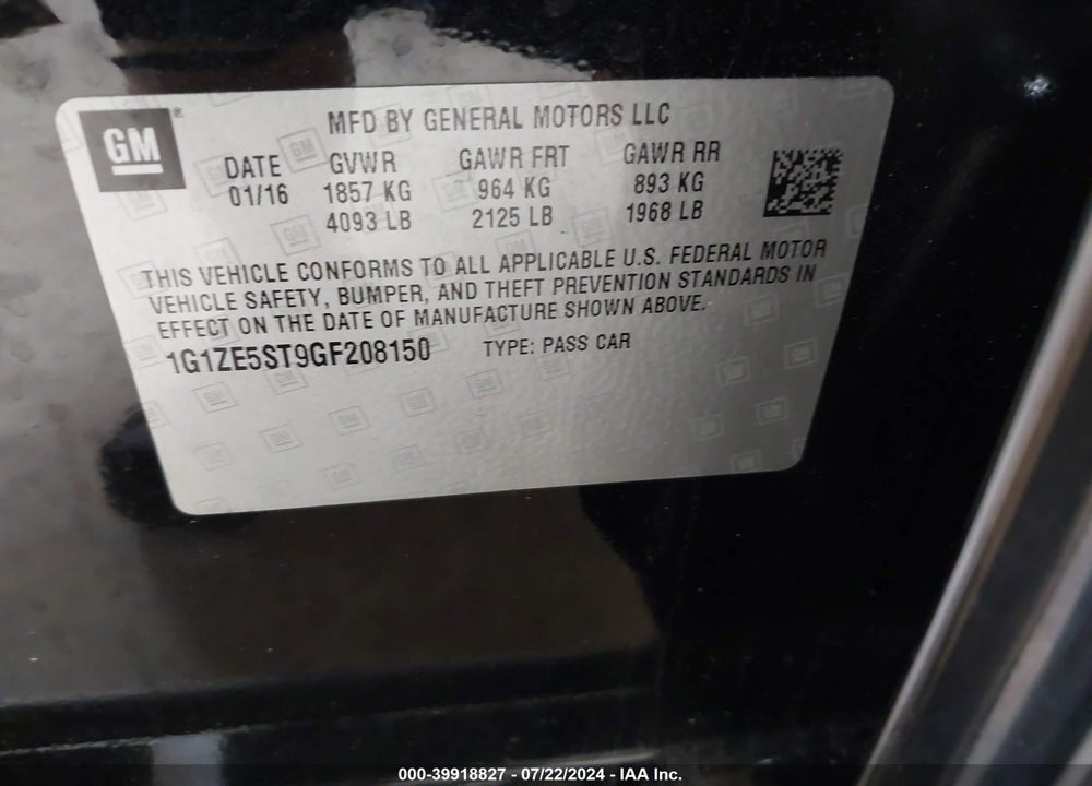 2016 CHEVROLET MALIBU 1LT VIN: 1G1ZE5ST9GF208150