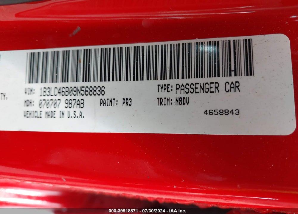 2009 DODGE AVENGER VIN: 1B3LC46B09N568836