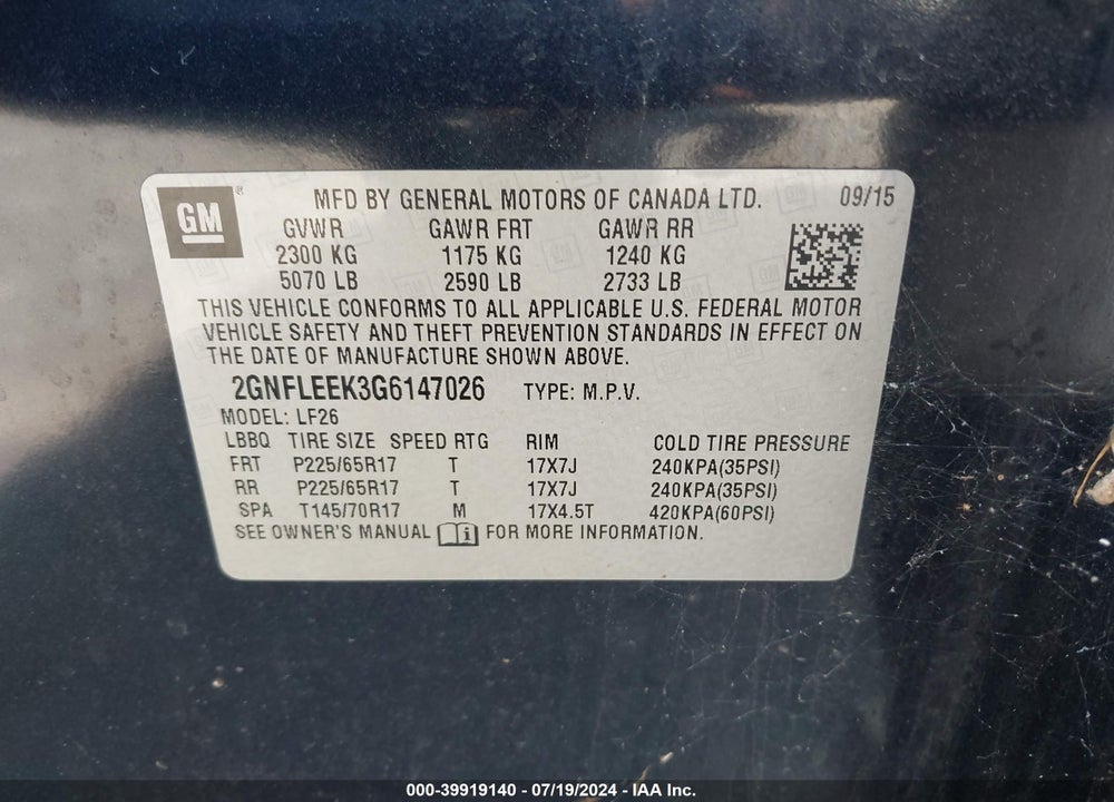 2016 CHEVROLET EQUINOX LS VIN: 2GNFLEEK3G6147026