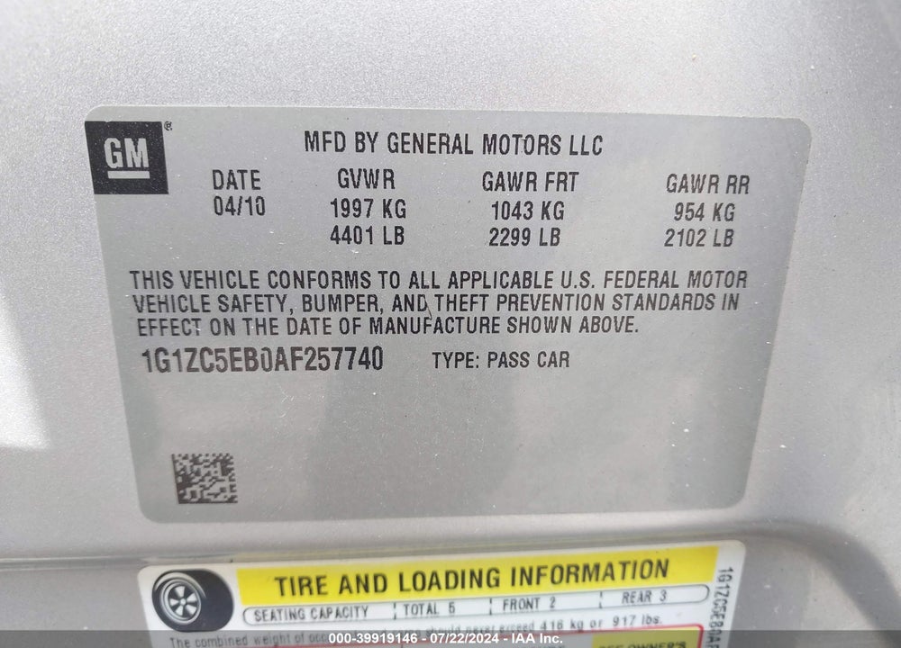 2010 CHEVROLET MALIBU LT VIN: 1G1ZC5EB0AF257740