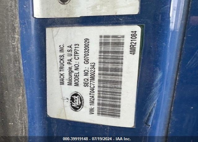 2007 MACK 700 CTP700 VIN: 1M2AT04C77M002343