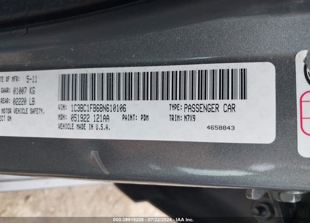 2011 CHRYSLER 200 TOURING VIN: 1C3BC1FB6BN610106