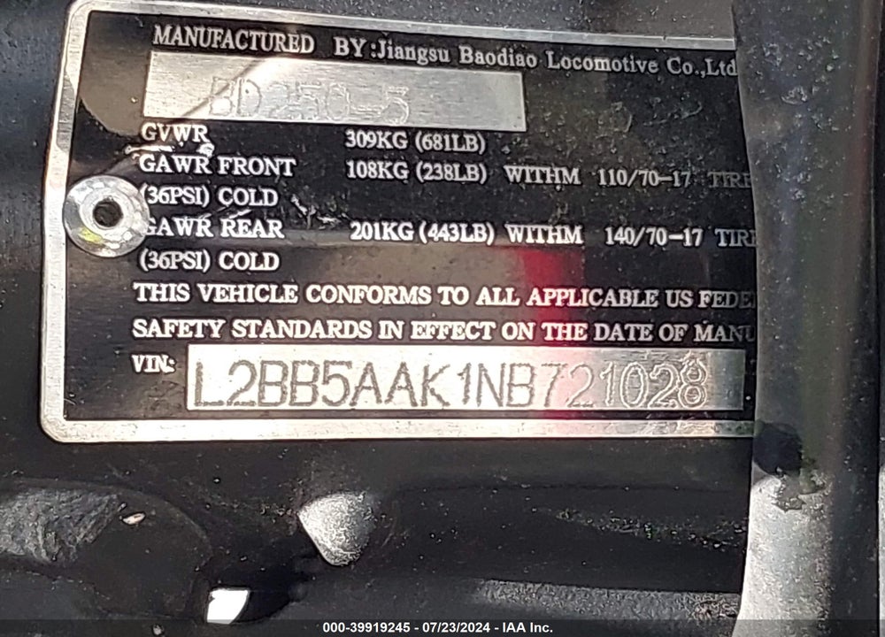 2022 BOOM 125 CC VIN: L2BB5AAK1NB721028