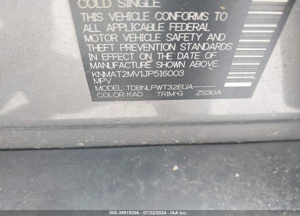 2018 NISSAN ROGUE S VIN: KNMAT2MV1JP516003