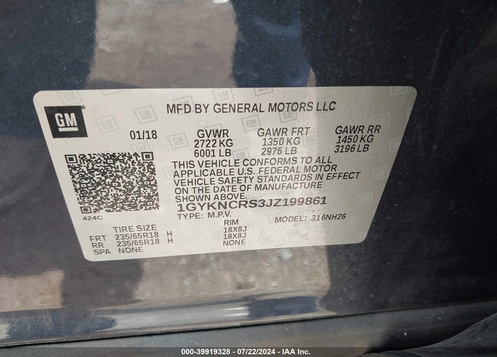 2018 CADILLAC XT5 VIN: 1GYKNCRS3JZ199861