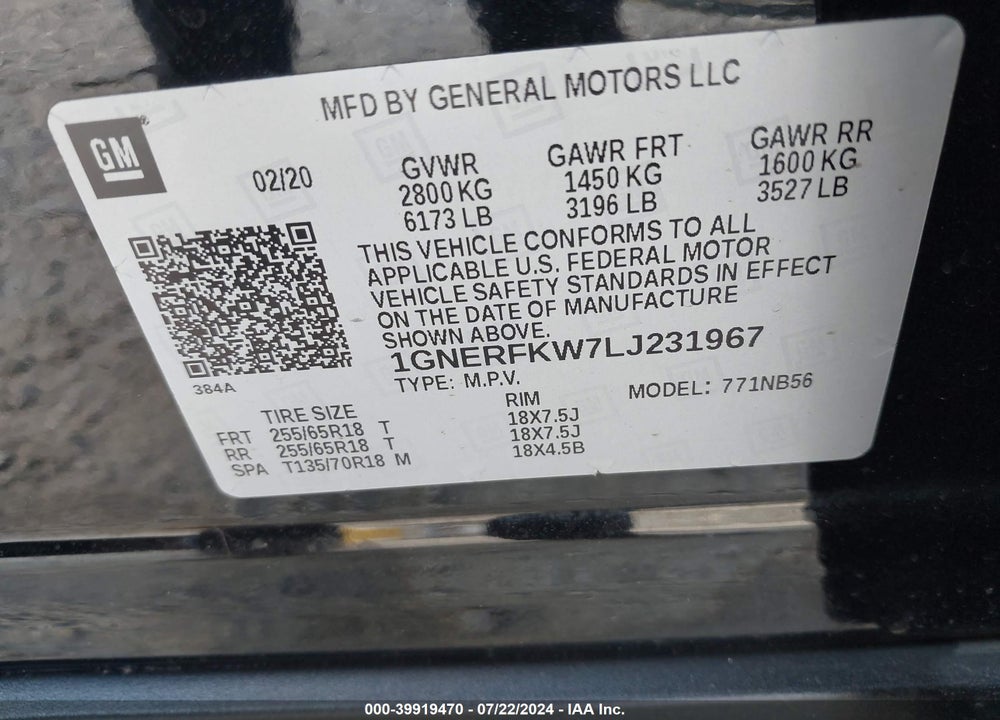 2020 CHEVROLET TRAVERSE FWD LS VIN: 1GNERFKW7LJ231967