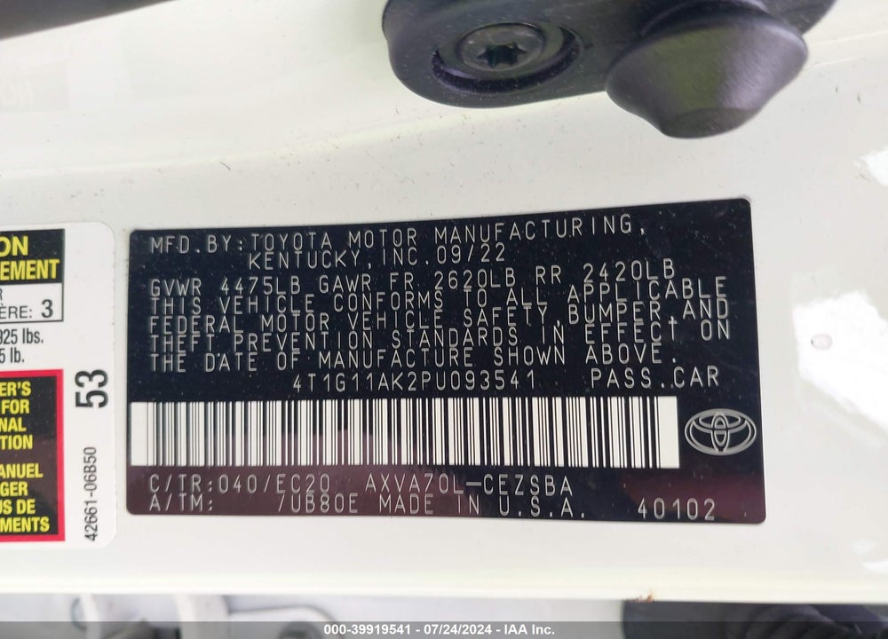 2023 TOYOTA CAMRY SE NIGHTSHADE EDITION VIN: 4T1G11AK2PU093541