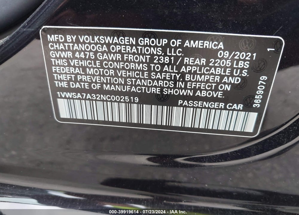 2022 VOLKSWAGEN PASSAT 2.0T SE VIN: 1VWSA7A32NC002519