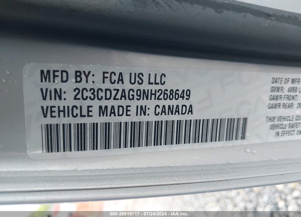 2022 DODGE CHALLENGER SXT VIN: 2C3CDZAG9NH268649