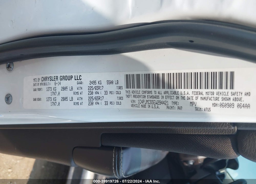 2014 JEEP CHEROKEE LATITUDE VIN: 1C4PJMCS5EW294421